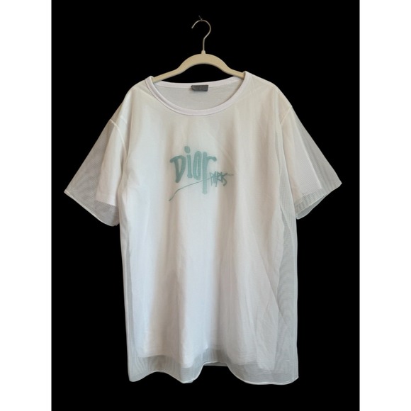 Dior Homme X‎ Shawn Stussy White Mesh Cotton Logo Print T-Shirt L